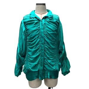 Vintage Womens Unique Draped Button Front Long Sleeve Jacket